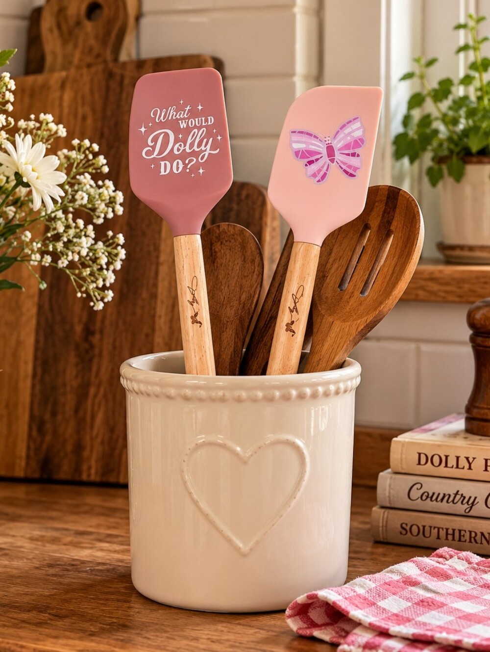 Dolly Parton What Would Dolly Do Spatula Set Blush 2pc NEW HTF
